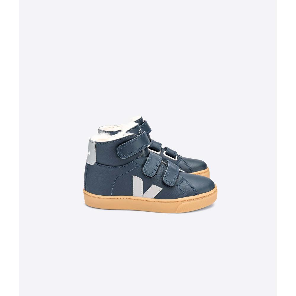 Navy Kids\' Veja ESPLAR MID FURED LEATHER High Tops | AU 686EBC